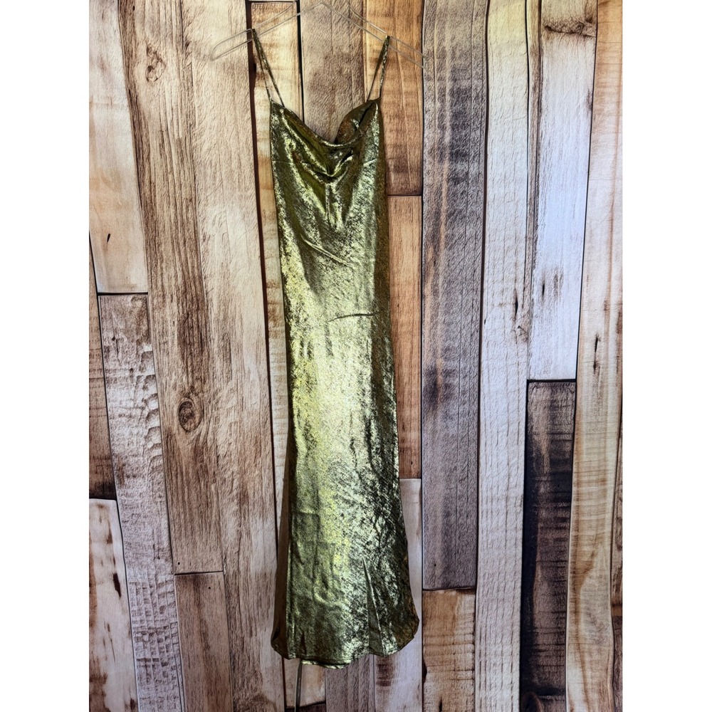 ASTR The Label Gaia Metallic Midi Dress Black Gold Event Holiday Size Medium NWT
